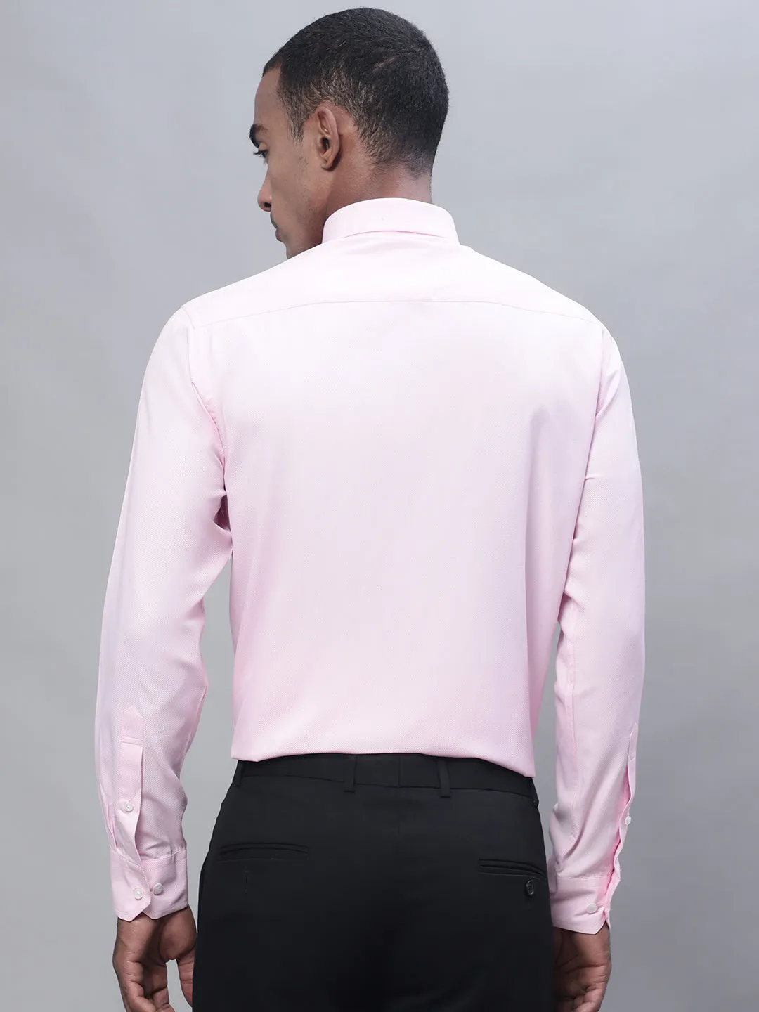 Men's Light Pink Formal Self textured Full Sleeve Shirt