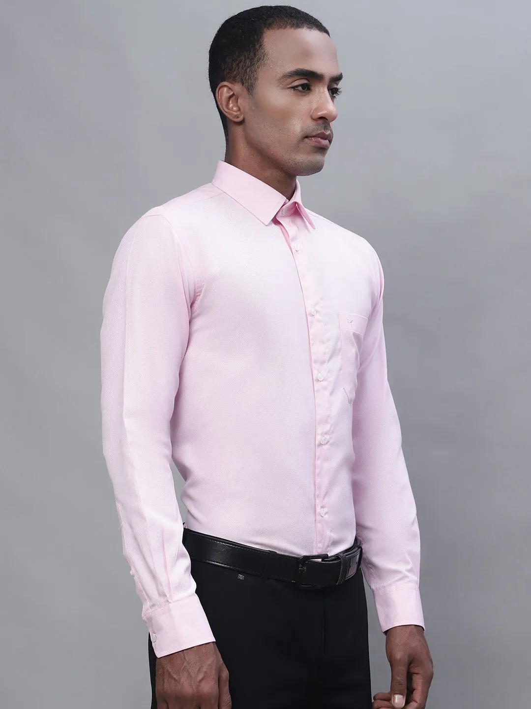 Men's Light Pink Formal Self textured Full Sleeve Shirt