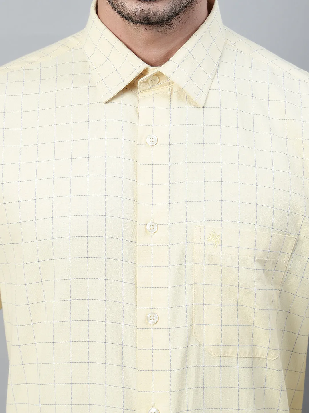 Men's Light Yellow Formal Medium Checks Full Sleeve Shirt