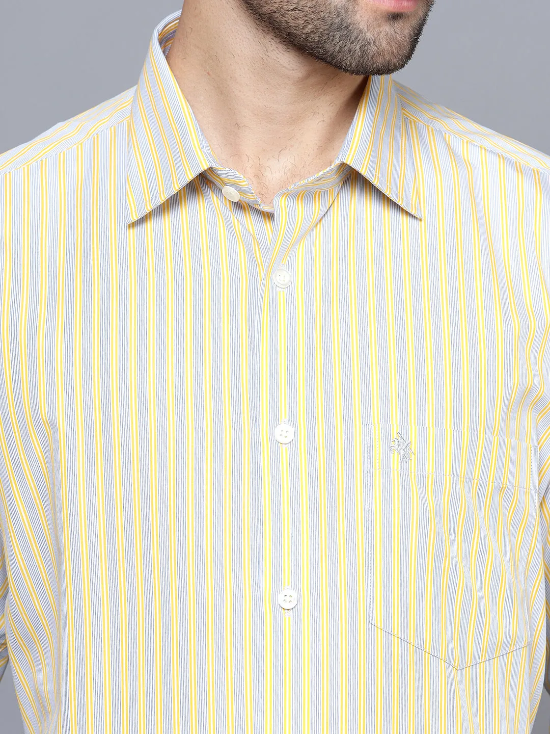 Men's Light Yellow Formal Narrow Stripe Full Sleeve Shirt