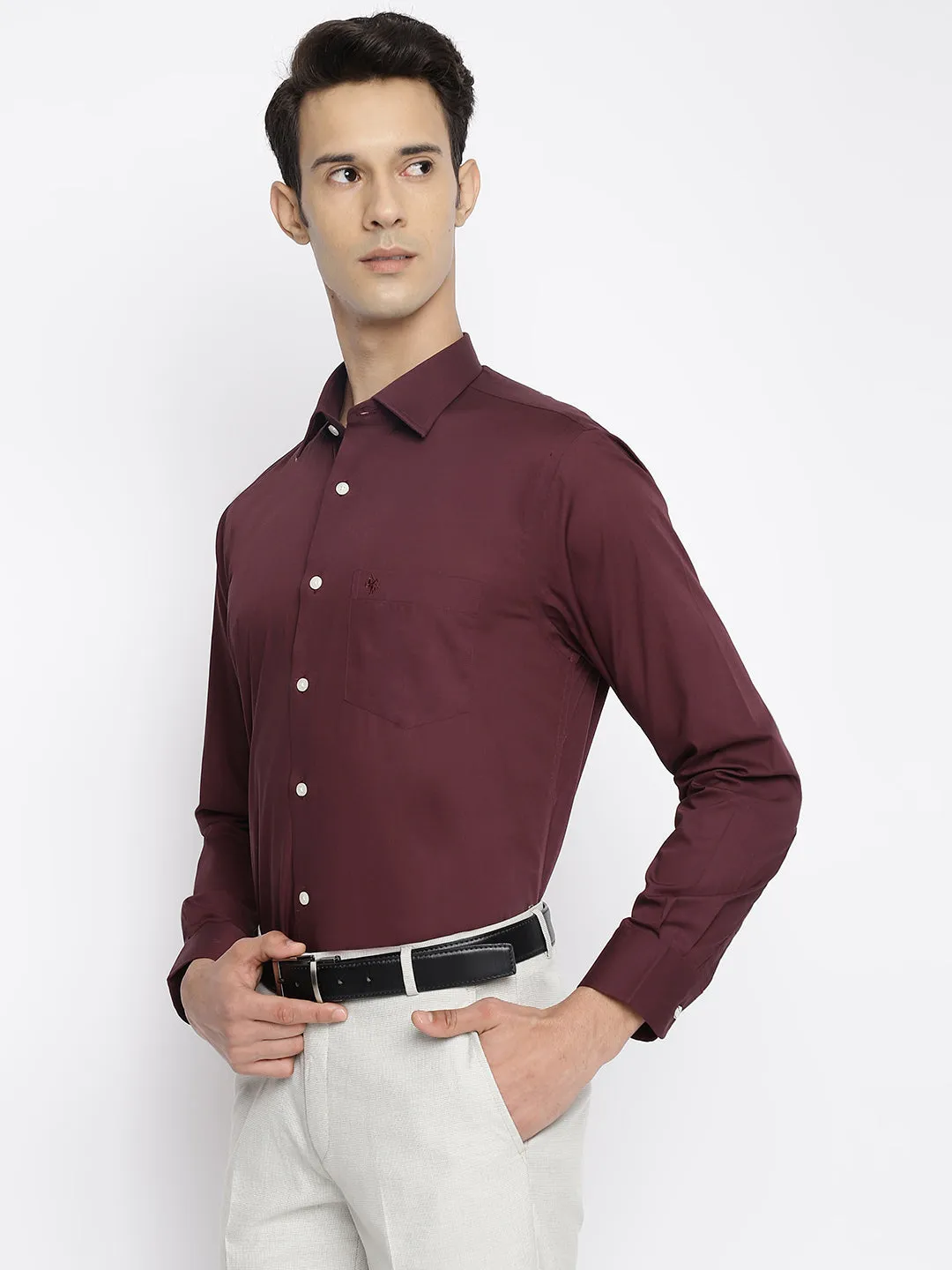 Men's Maroon Formal Plain Full Sleeve Shirt