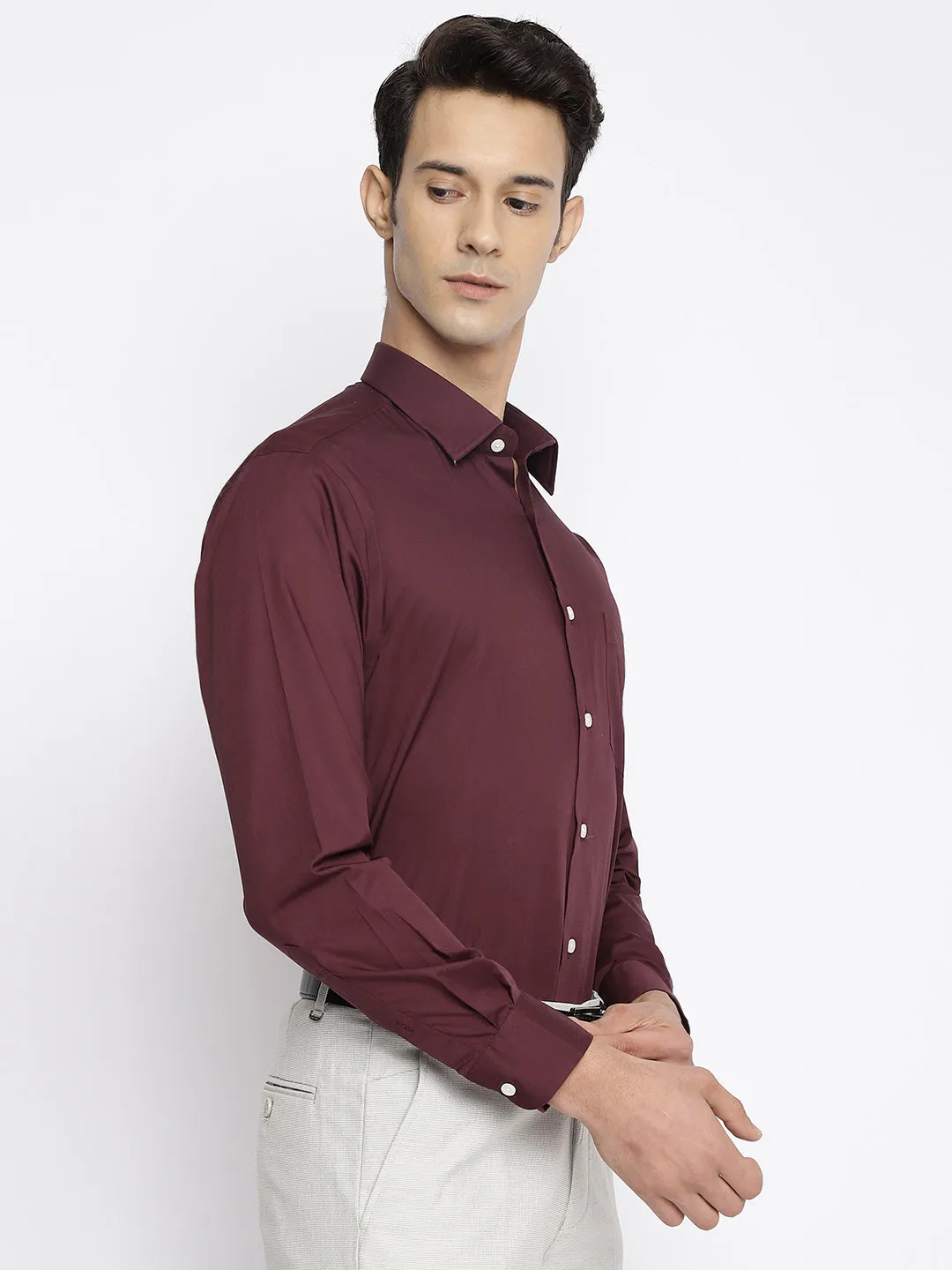 Men's Maroon Formal Plain Full Sleeve Shirt