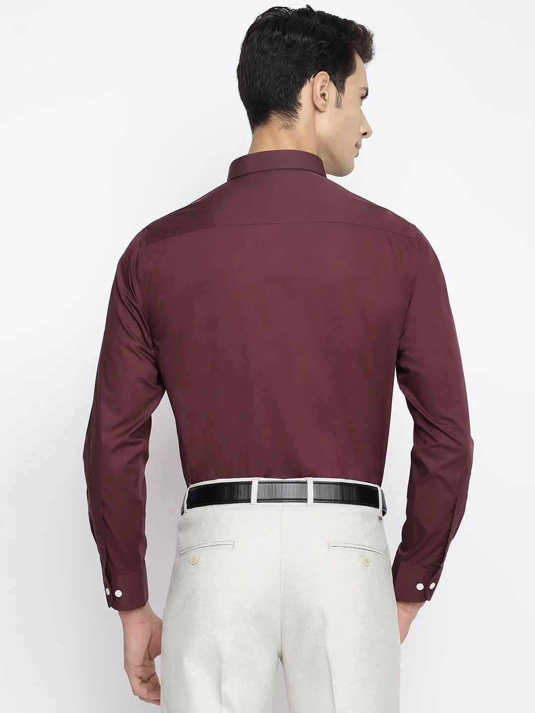 Men's Maroon Formal Plain Full Sleeve Shirt