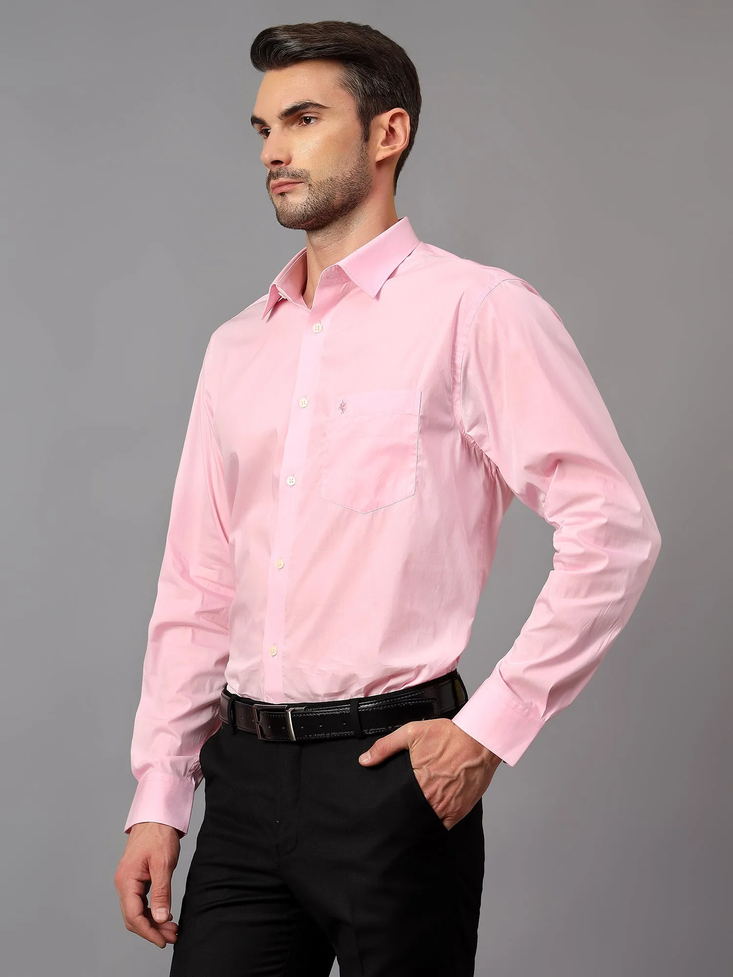 Men's Pink Formal Plain Full Sleeve Shirt