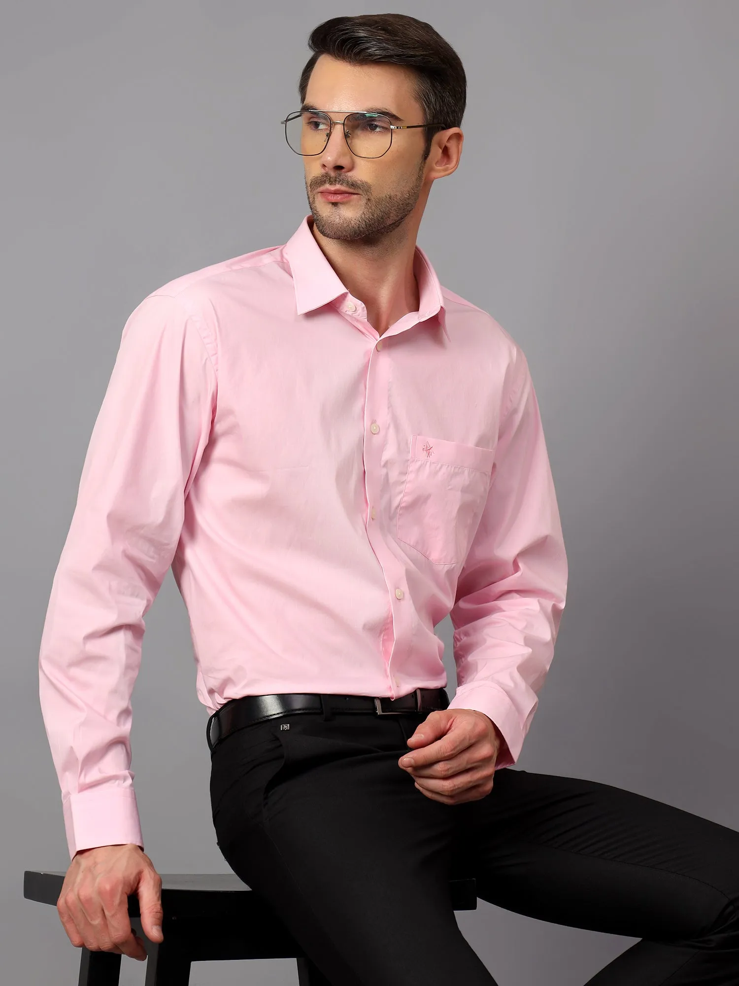 Men's Pink Formal Plain Full Sleeve Shirt