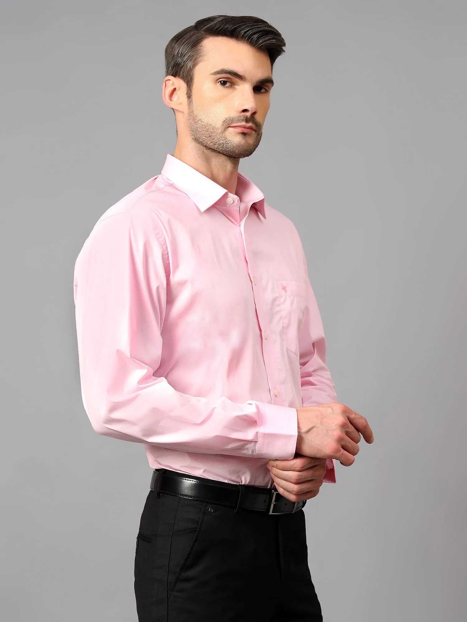 Men's Pink Formal Plain Full Sleeve Shirt