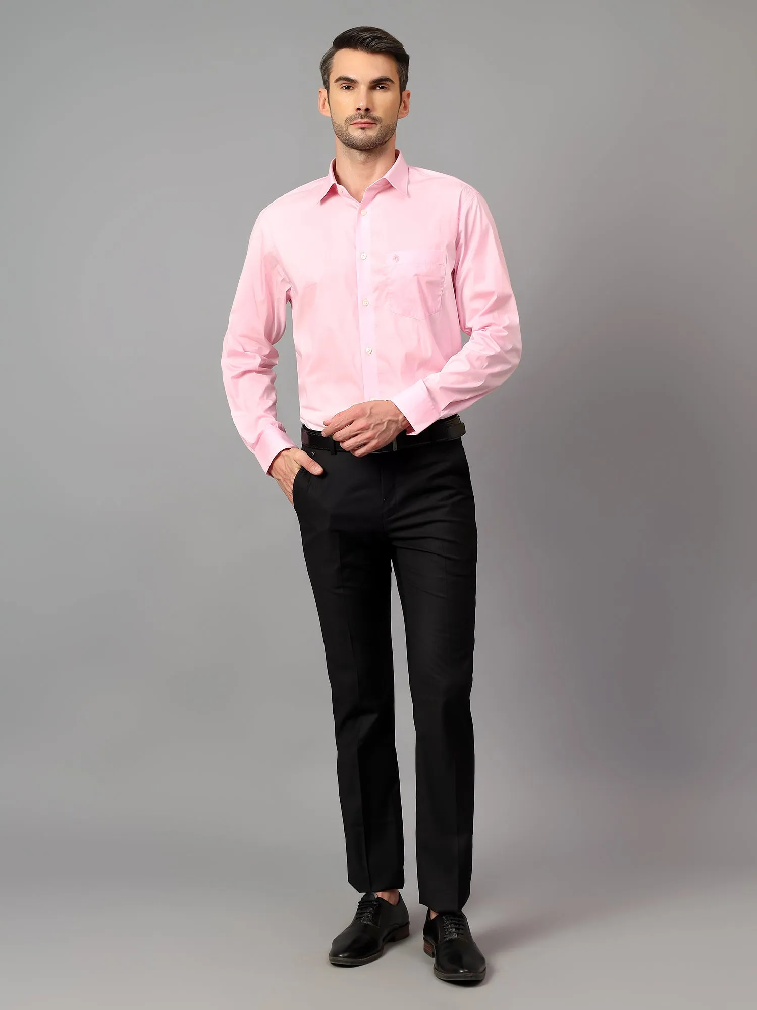 Men's Pink Formal Plain Full Sleeve Shirt