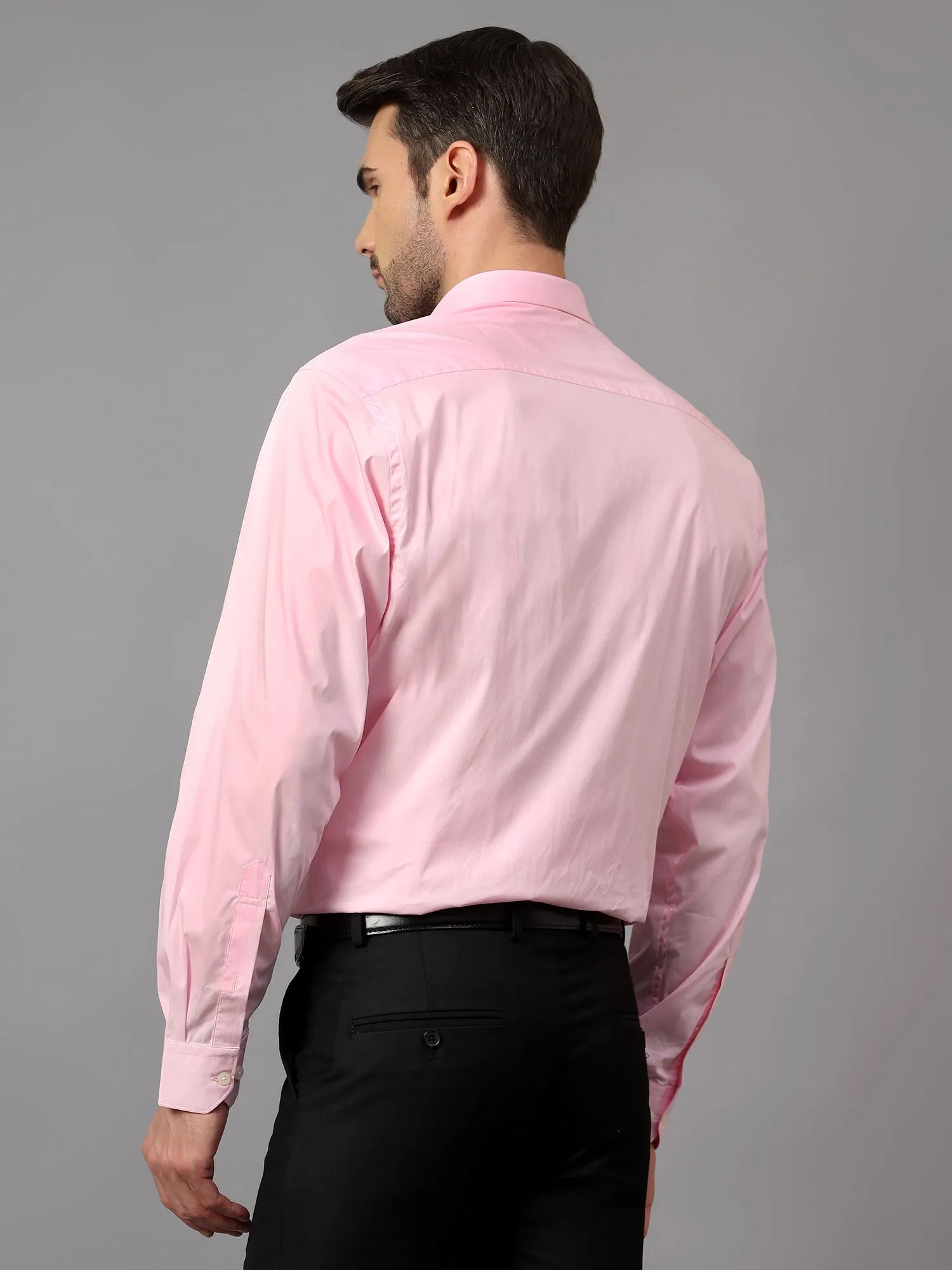 Men's Pink Formal Plain Full Sleeve Shirt