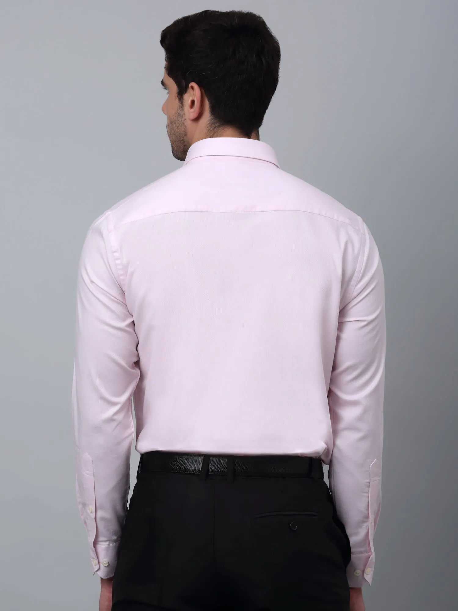 Men's Pink Formal Self Textured Full Sleeve Shirt