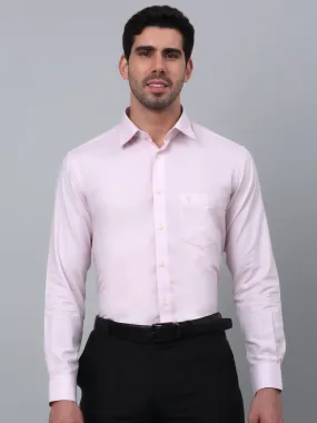 Men's Pink Formal Self Textured Full Sleeve Shirt