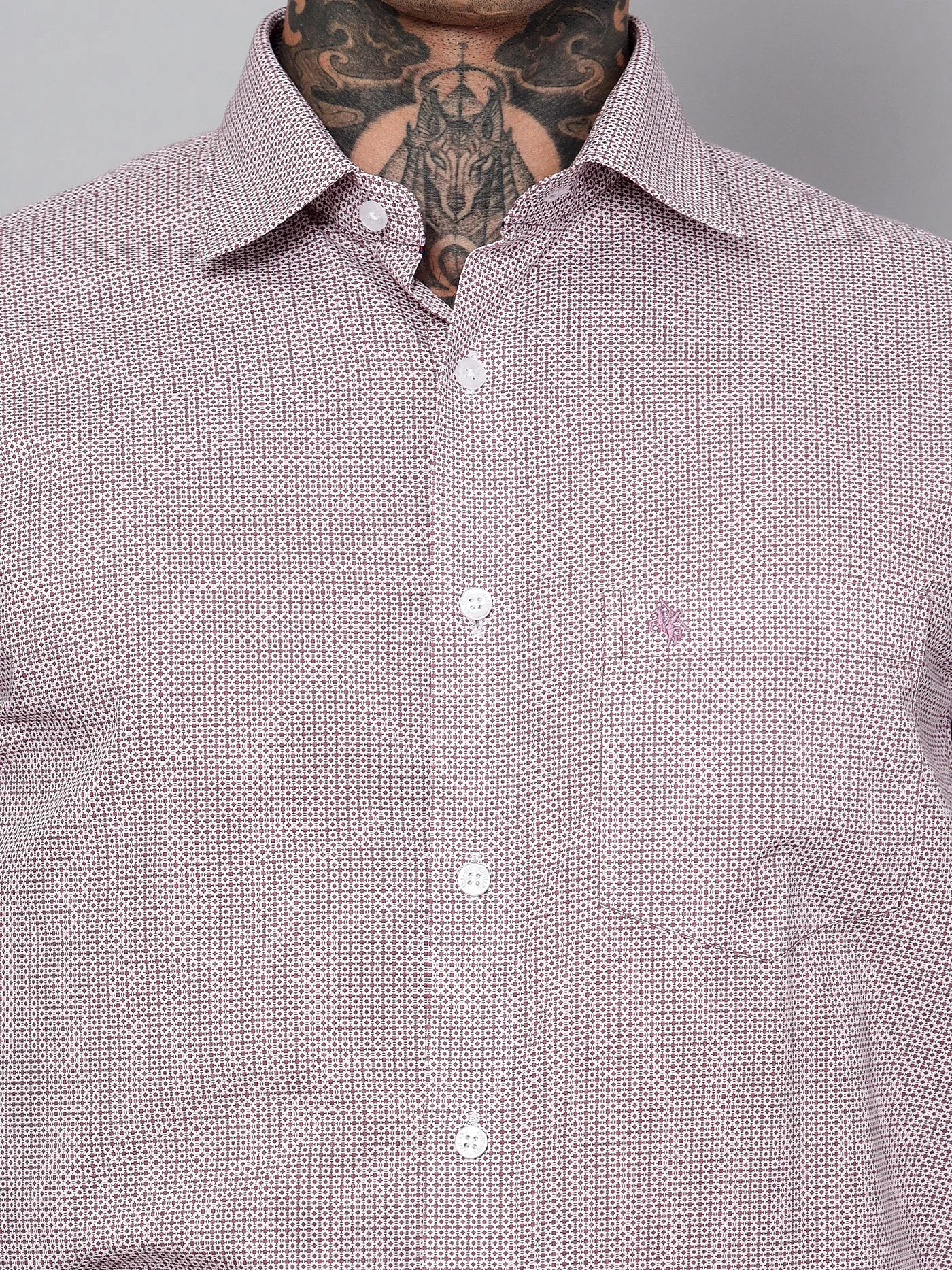 Men's Red Formal Geometric Print Full Sleeve Shirt