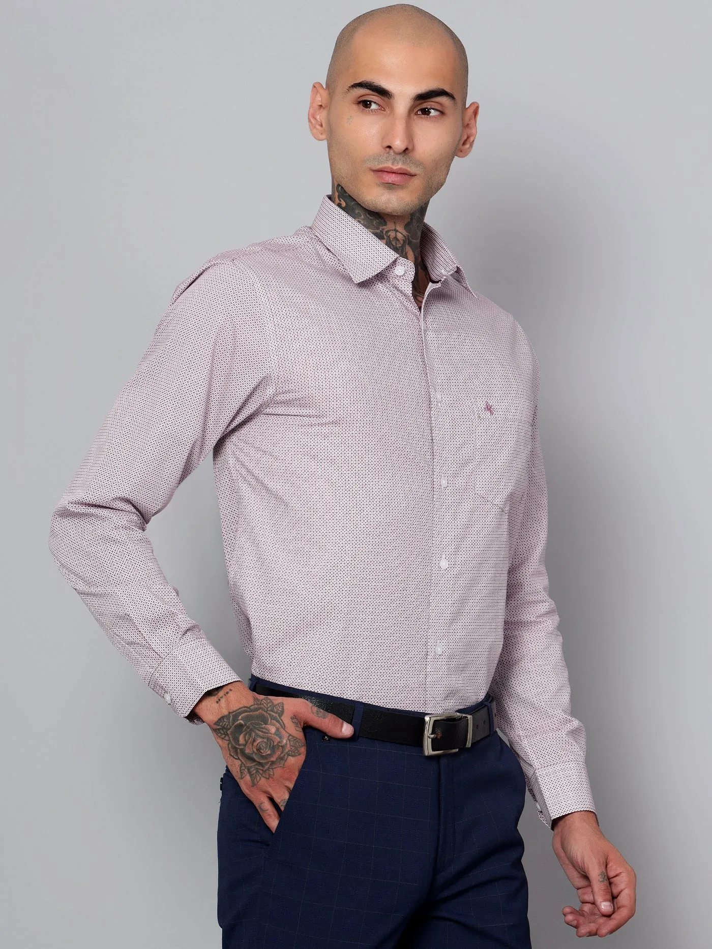 Men's Red Formal Geometric Print Full Sleeve Shirt