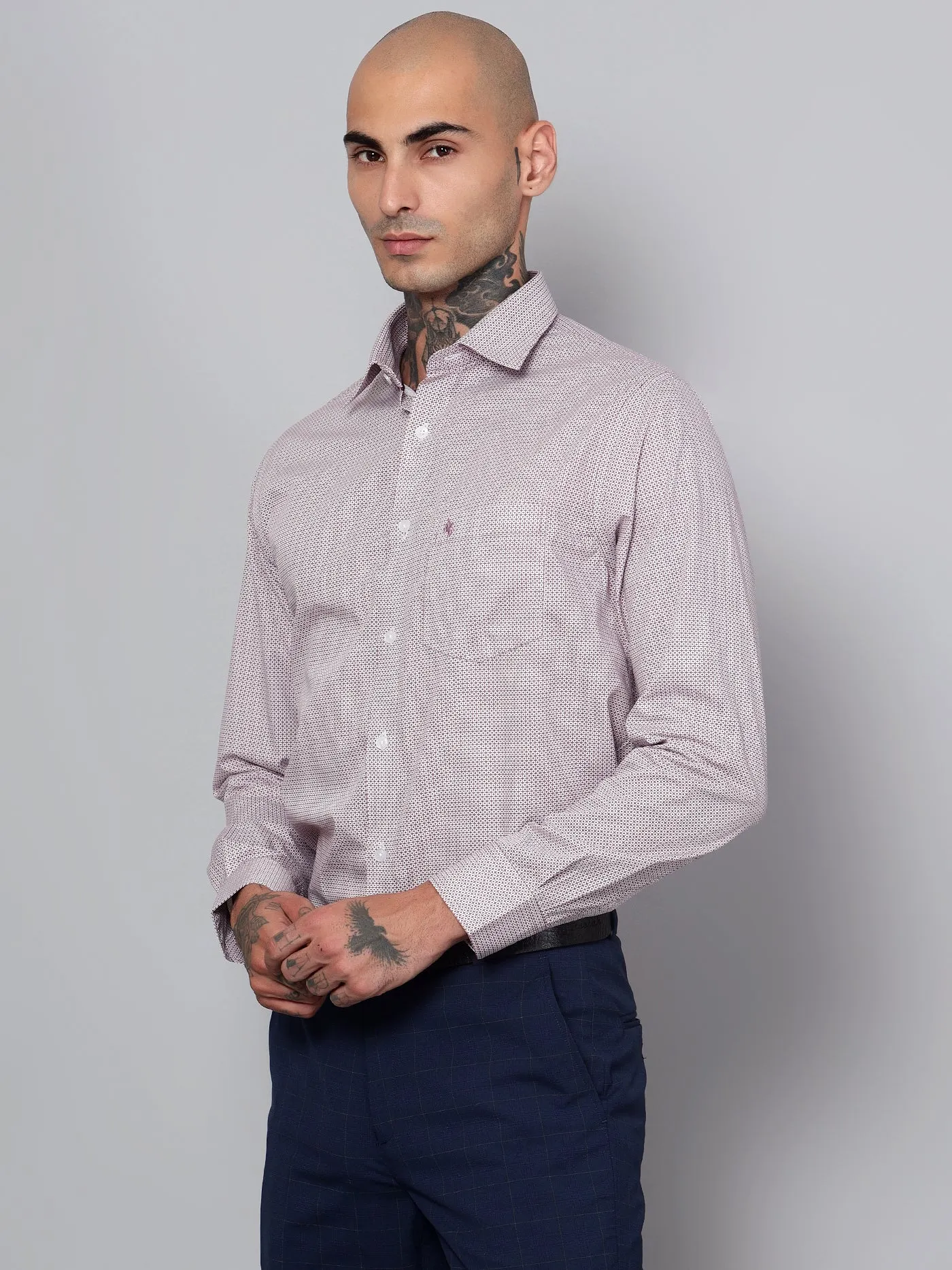 Men's Red Formal Geometric Print Full Sleeve Shirt