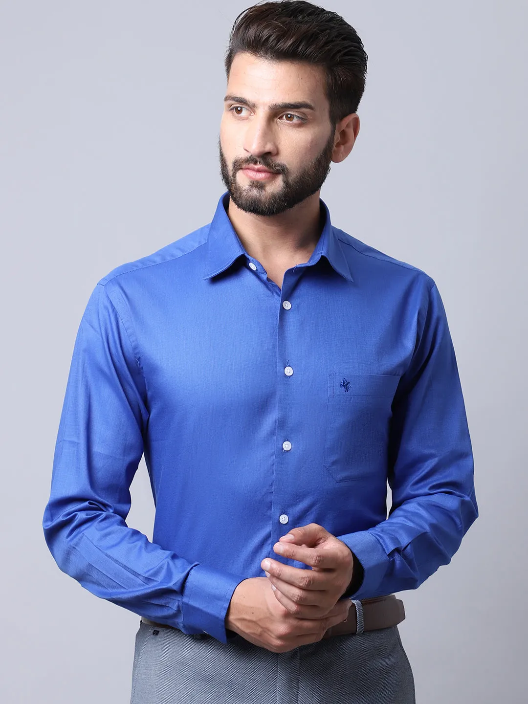 Men's Royal Blue Formal Fil a Fil Plain Full Sleeve Shirt