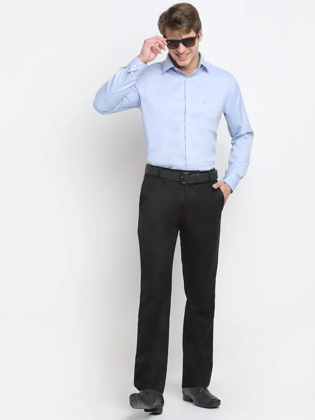 Men's Sky Blue Formal Self Textured Full Sleeve Shirt