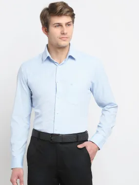 Men's Sky Blue Formal Self Textured Full Sleeve Shirt