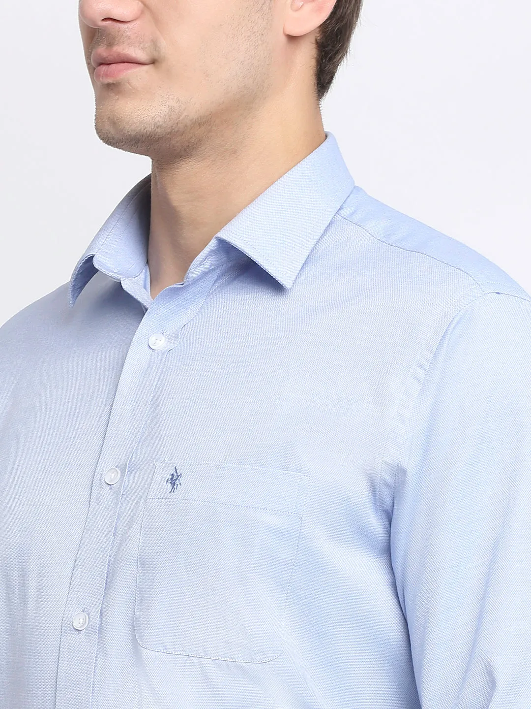 Men's Sky Blue Formal Self Textured Full Sleeve Shirt