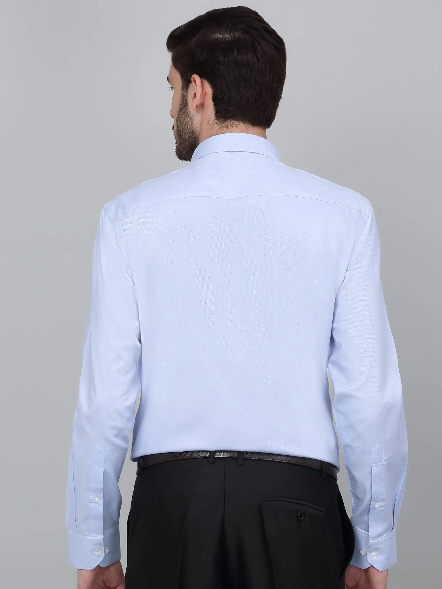 Men's Sky Blue Self Design Full Sleeve Formal Shirt