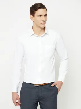 Men's White Formal Self Textured Full Sleeve Shirt