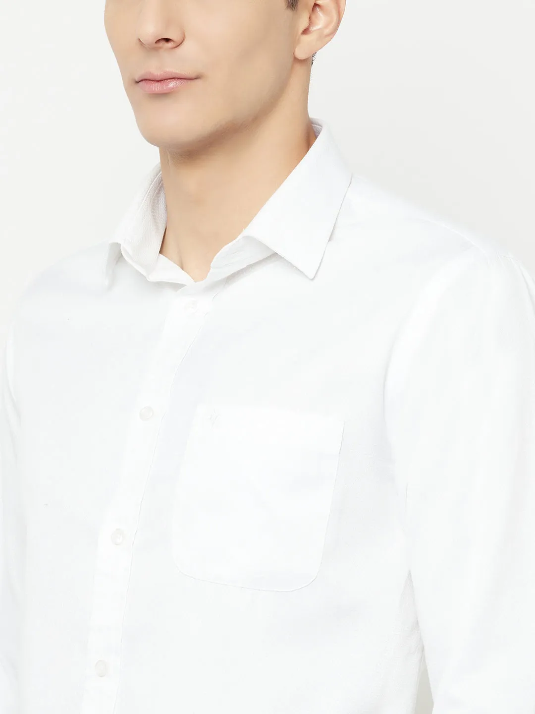 Men's White Formal Self Textured Full Sleeve Shirt