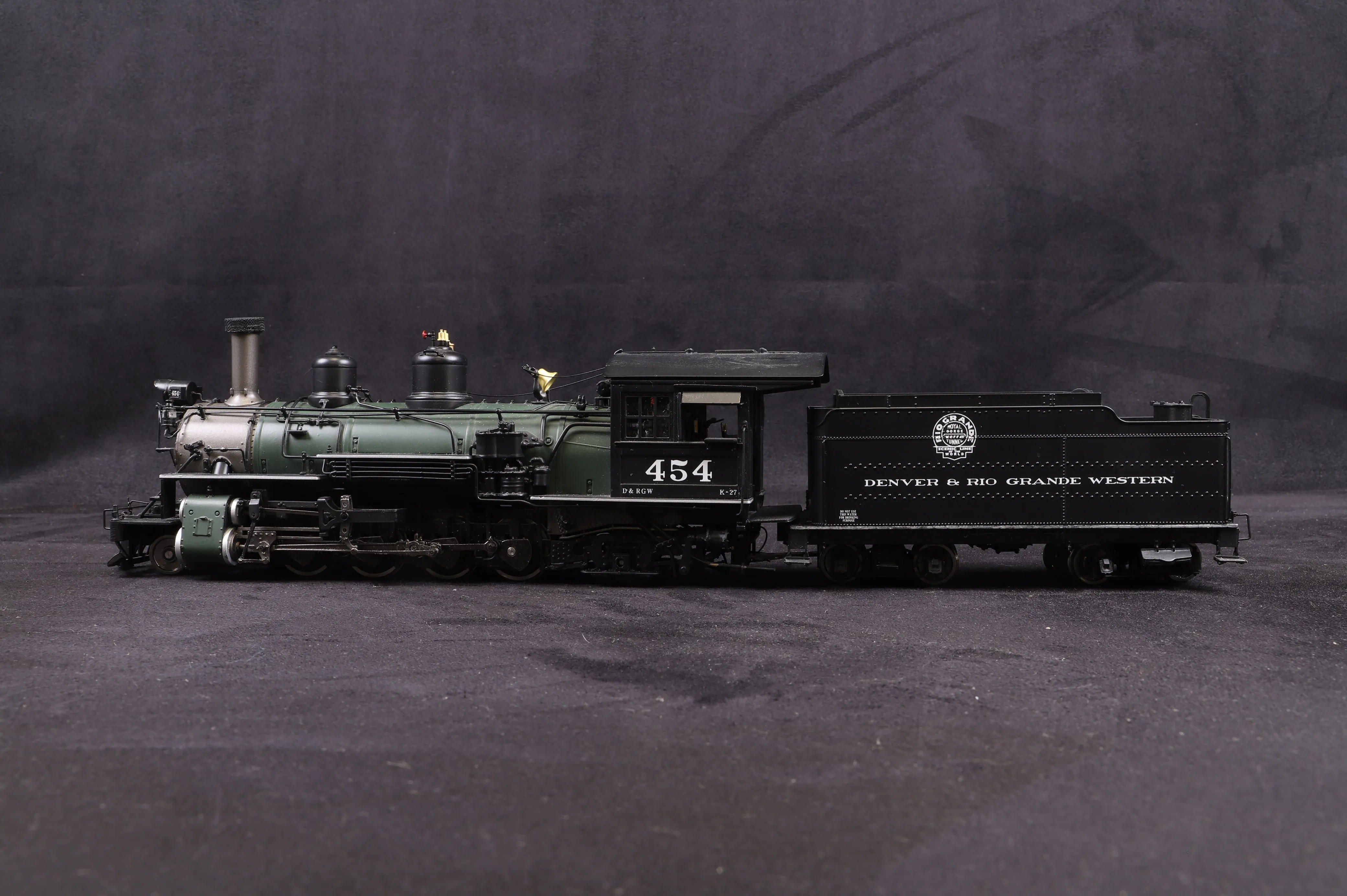 Mountain Model Imports (MMI) On3 K-27 D&RGW 2-8-2 w/Green Boiler '454', Factory Painted