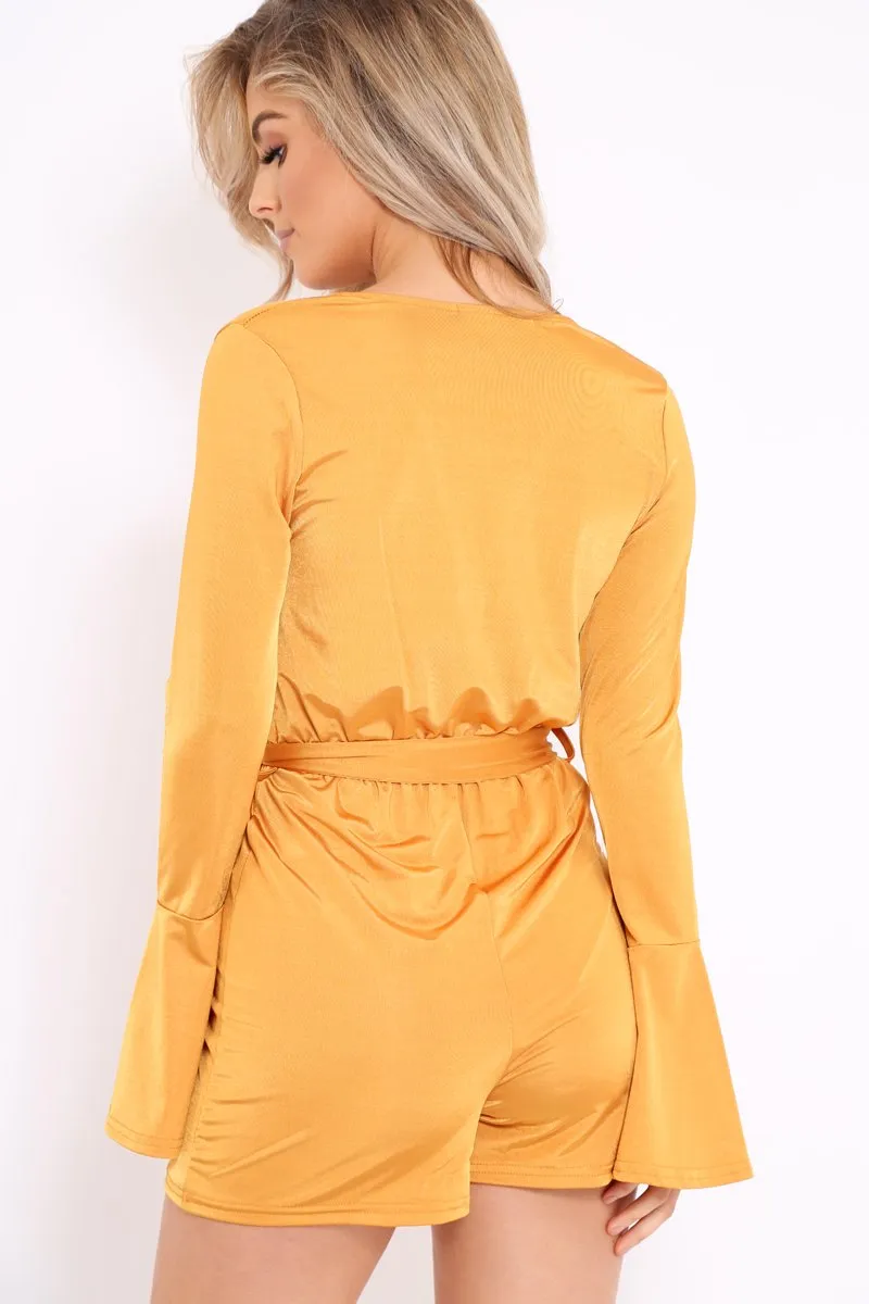 Mustard Slinky Wrap Front Playsuit - Sindy