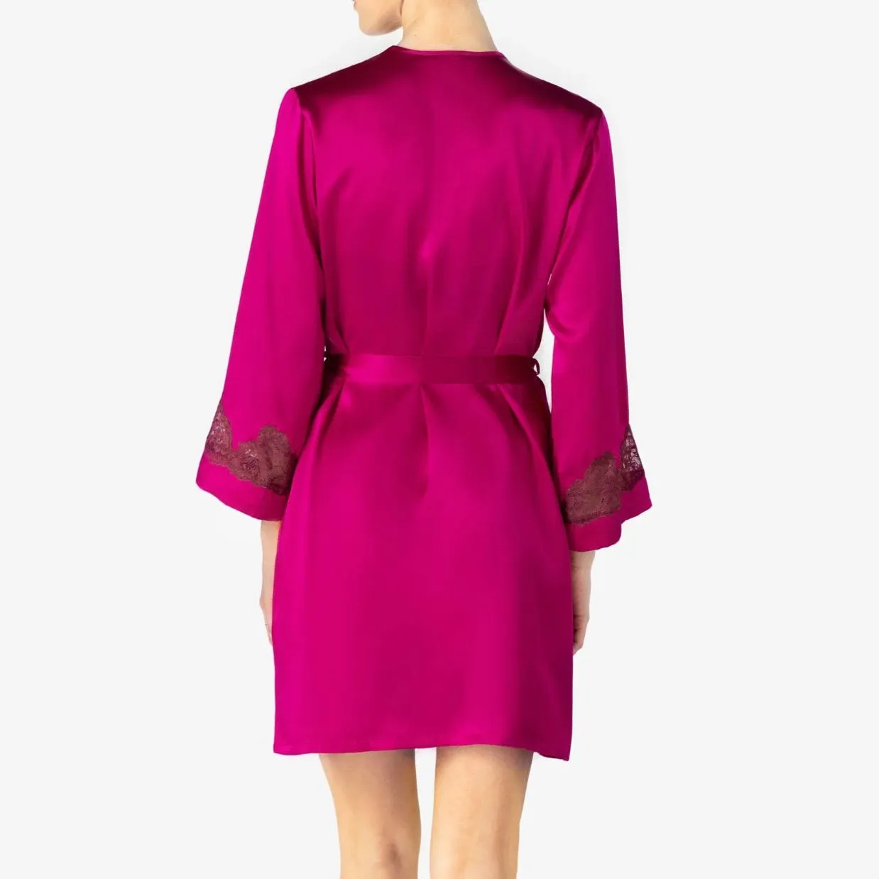 NK iMode Morgan Iconic Short Silk Robe in Pink Ruby