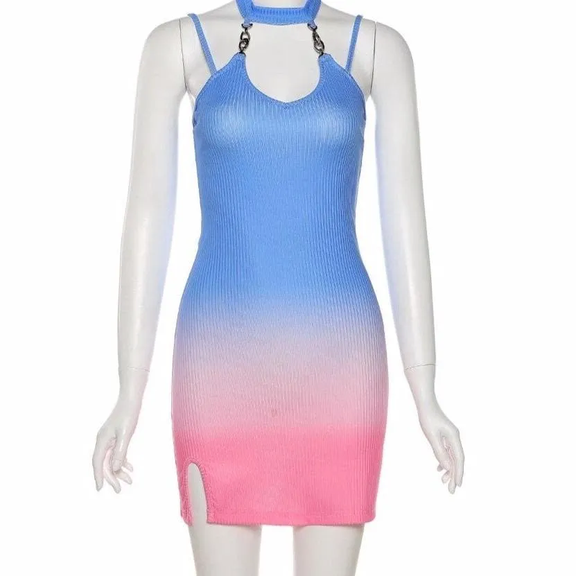 Pastel Gradient Mini Dress With Slim Fit