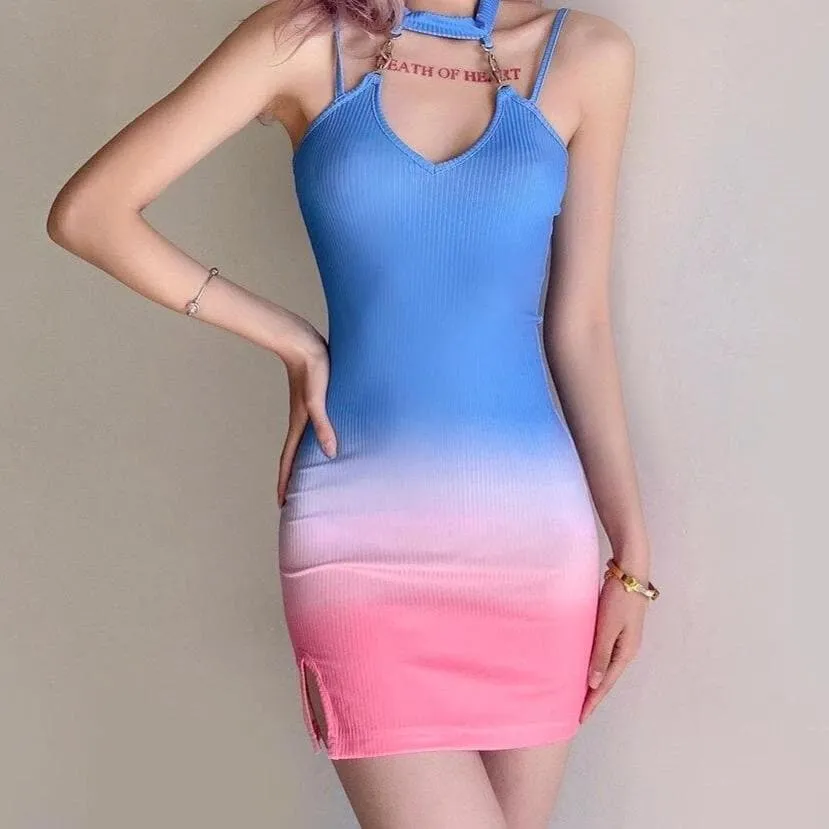 Pastel Gradient Mini Dress With Slim Fit