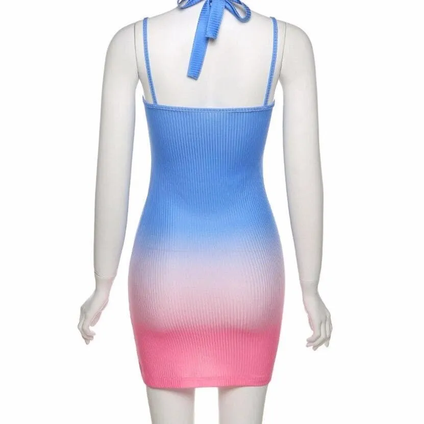 Pastel Gradient Mini Dress With Slim Fit