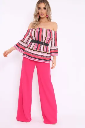 Pink Stripe Off The Shoulder Ruffle Top - Naylee