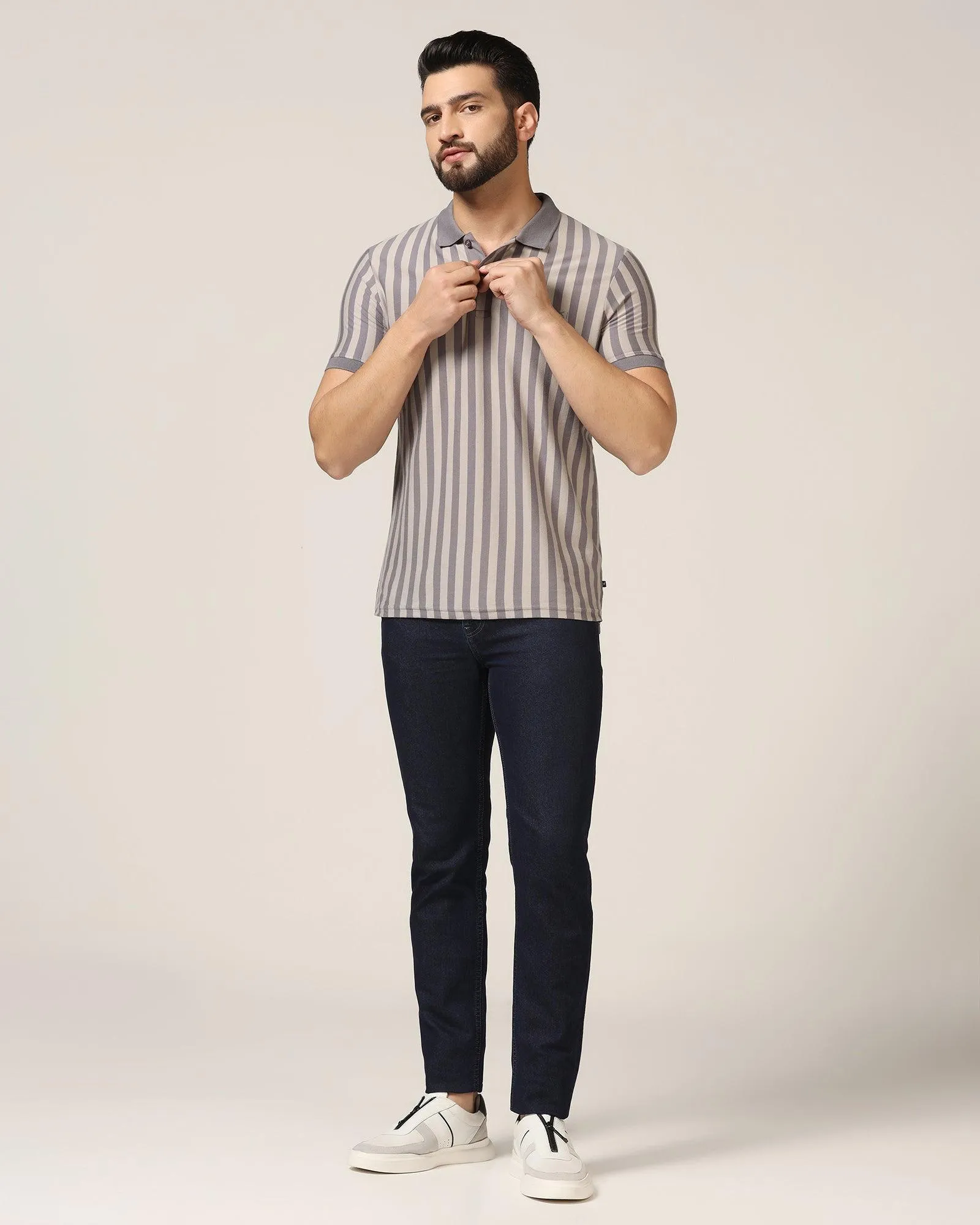 Polo Mid Grey Striped T-Shirt - Falo