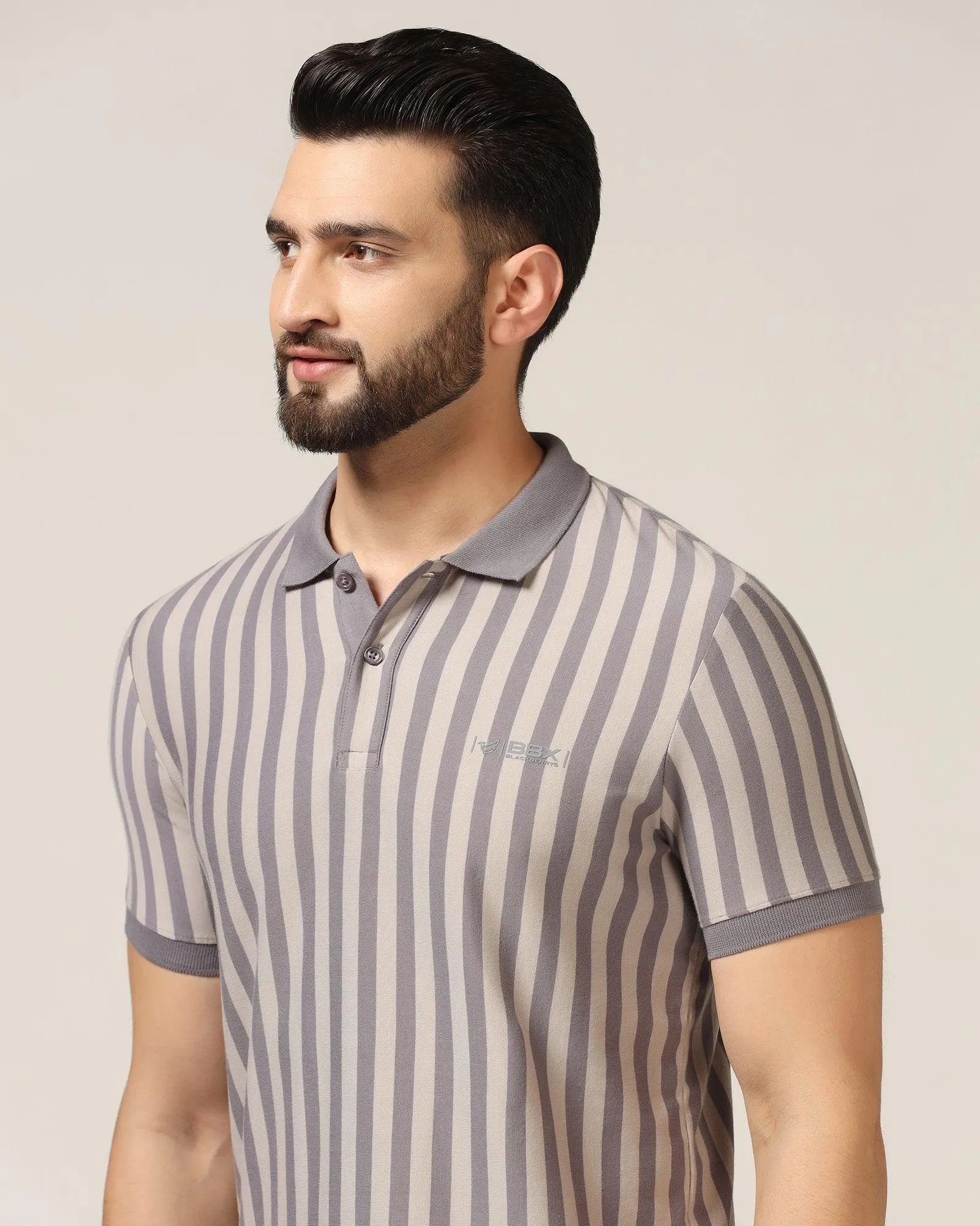 Polo Mid Grey Striped T-Shirt - Falo