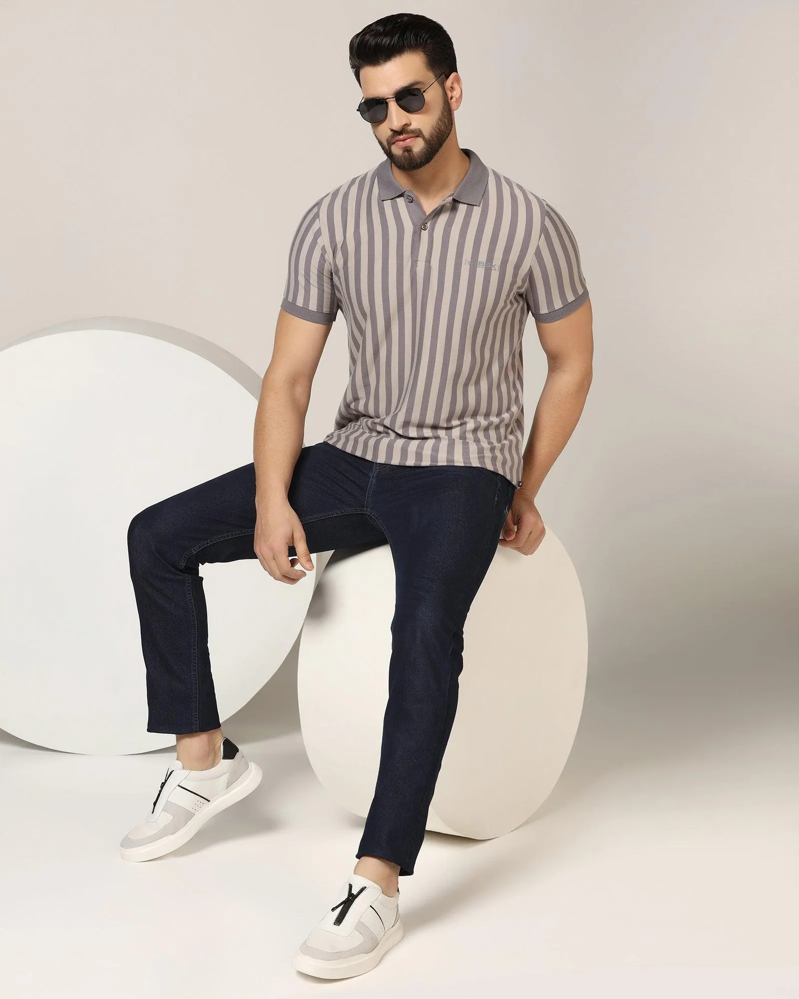 Polo Mid Grey Striped T-Shirt - Falo