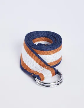 Portsea D-Ring Belt - Tan/White Stripe