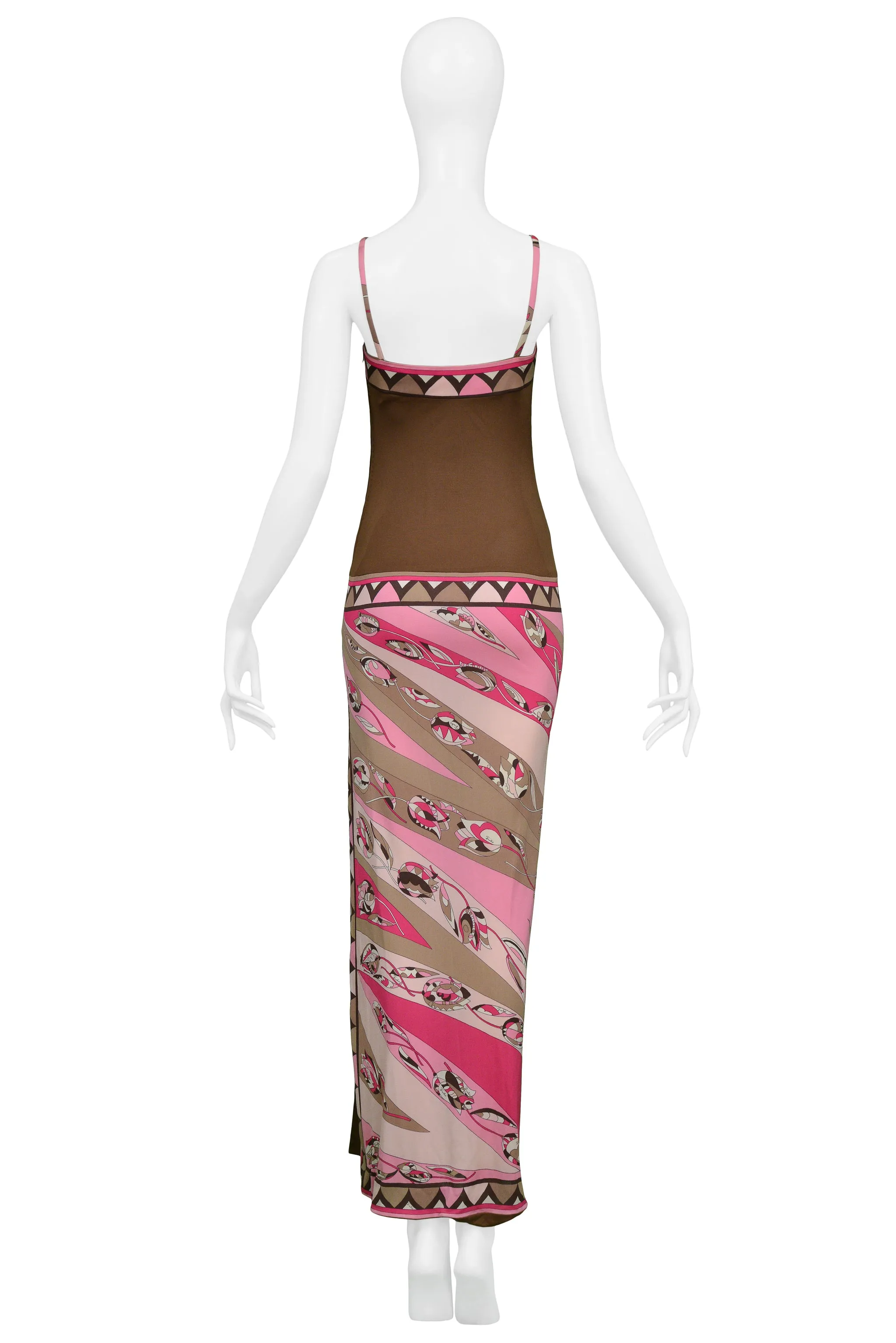 PUCCI PINK & BROWN SILK JERSEY GOWN ABSTRACT PRINT