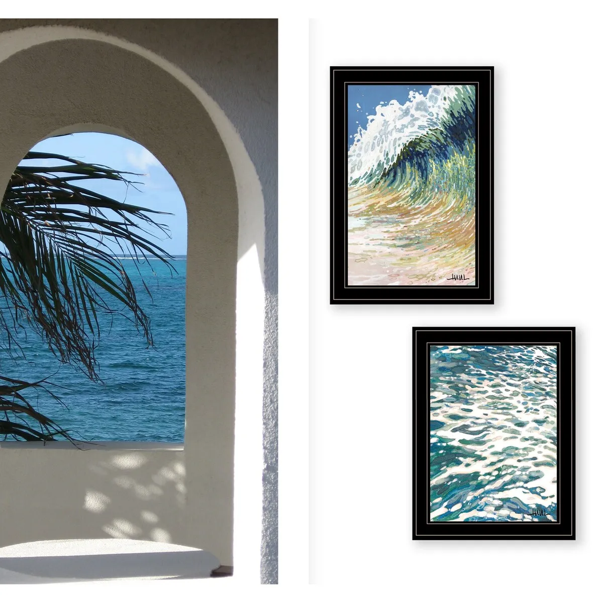 " Big Wave" 2-Piece Vignette by Margaret Juul, Black Frame