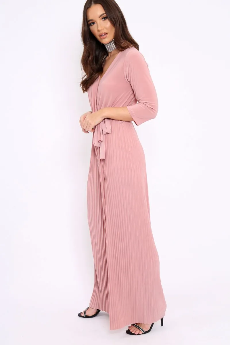 Rose Wrap Front Plisse Leg Jumpsuit - Haiden