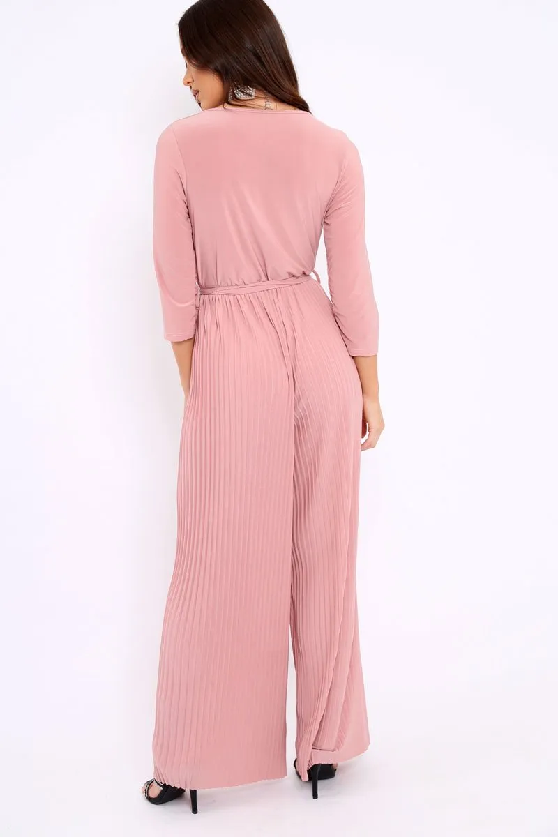 Rose Wrap Front Plisse Leg Jumpsuit - Haiden