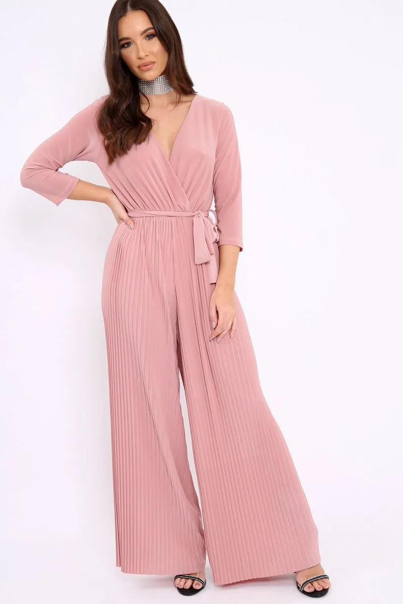 Rose Wrap Front Plisse Leg Jumpsuit - Haiden