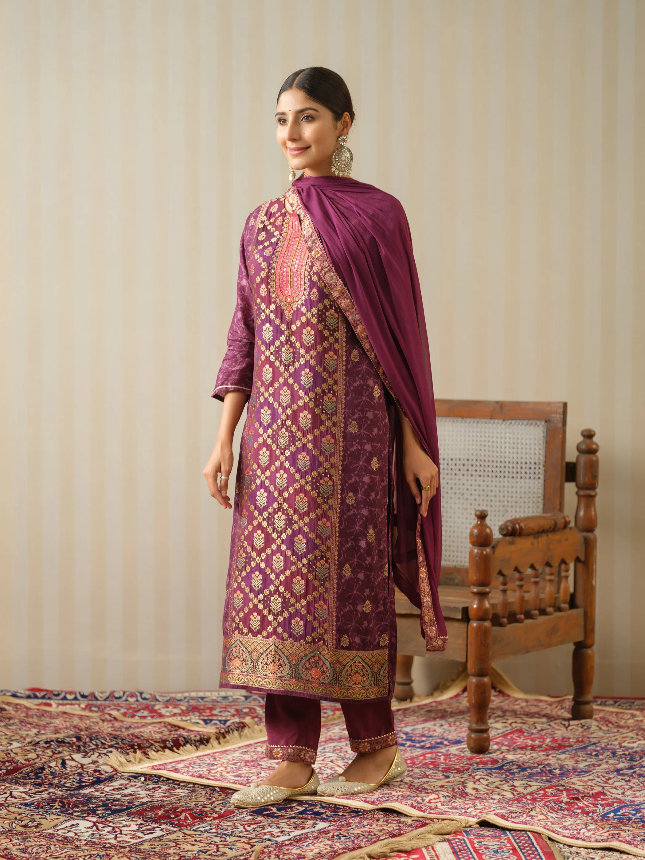 Shabri Orchid Full Work Suit Set