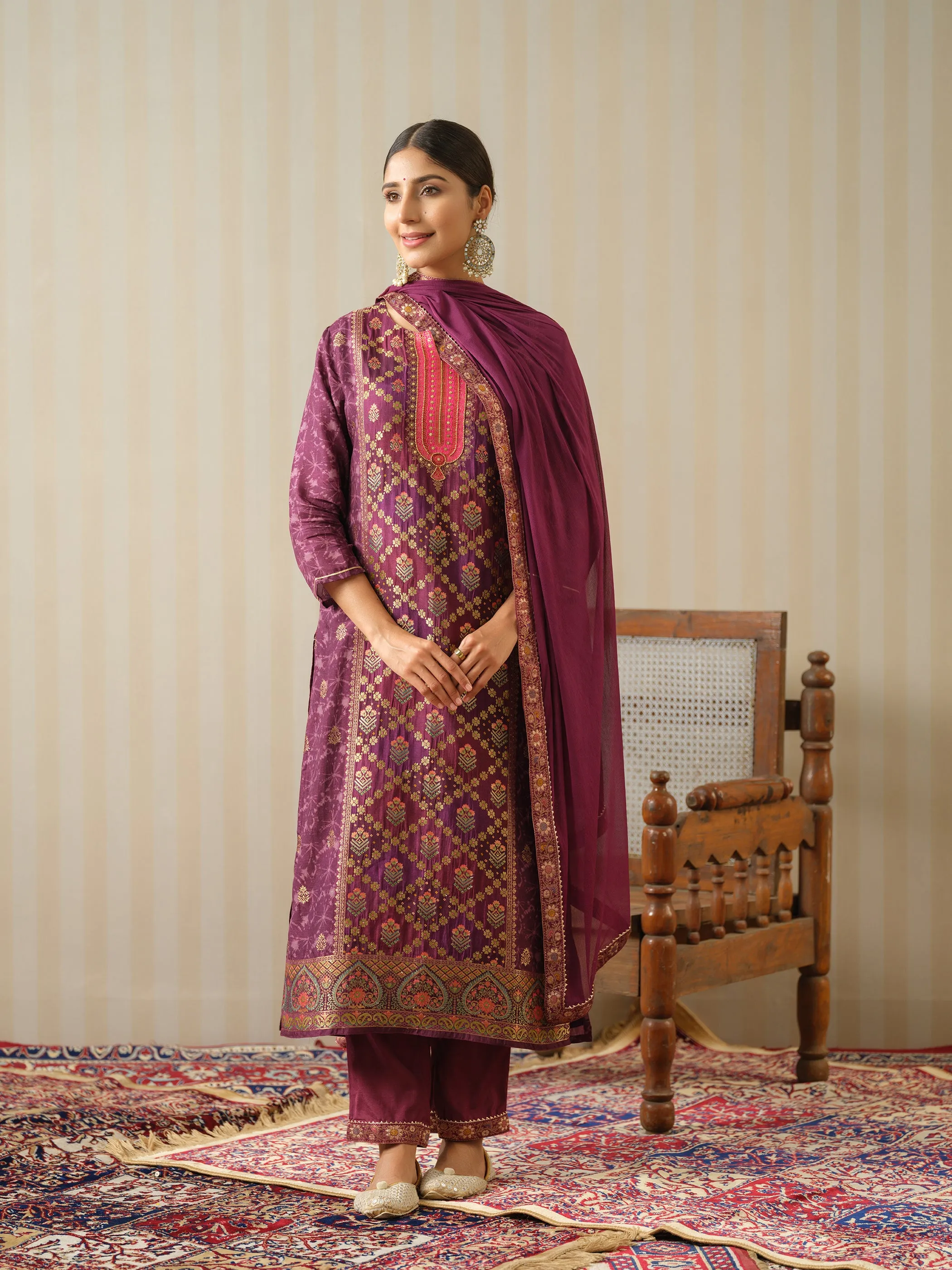 Shabri Orchid Full Work Suit Set