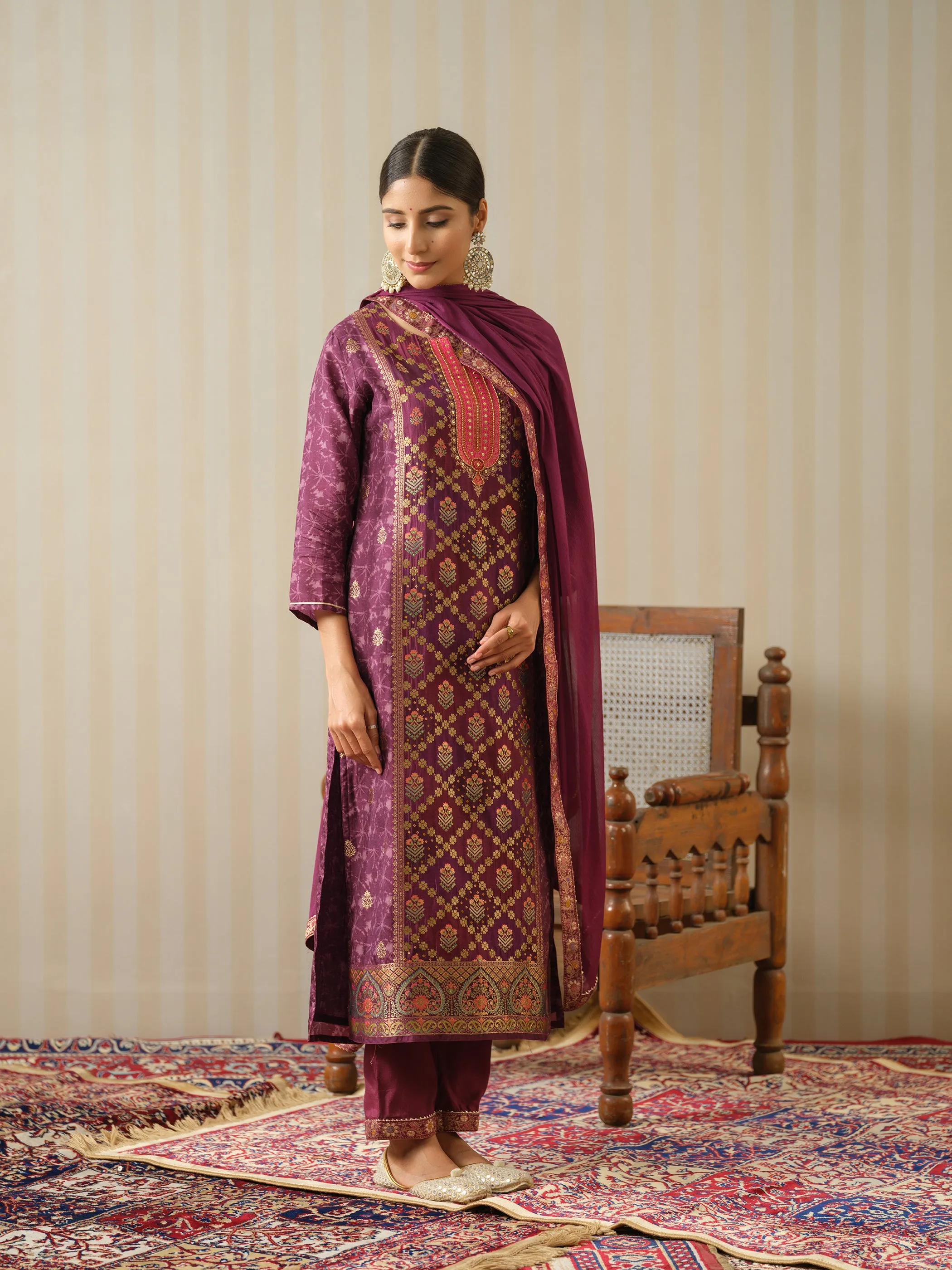 Shabri Orchid Full Work Suit Set