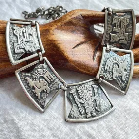 SOLD Vintage Coro Southwestern Panel Necklace, Silver Tone Native American Style