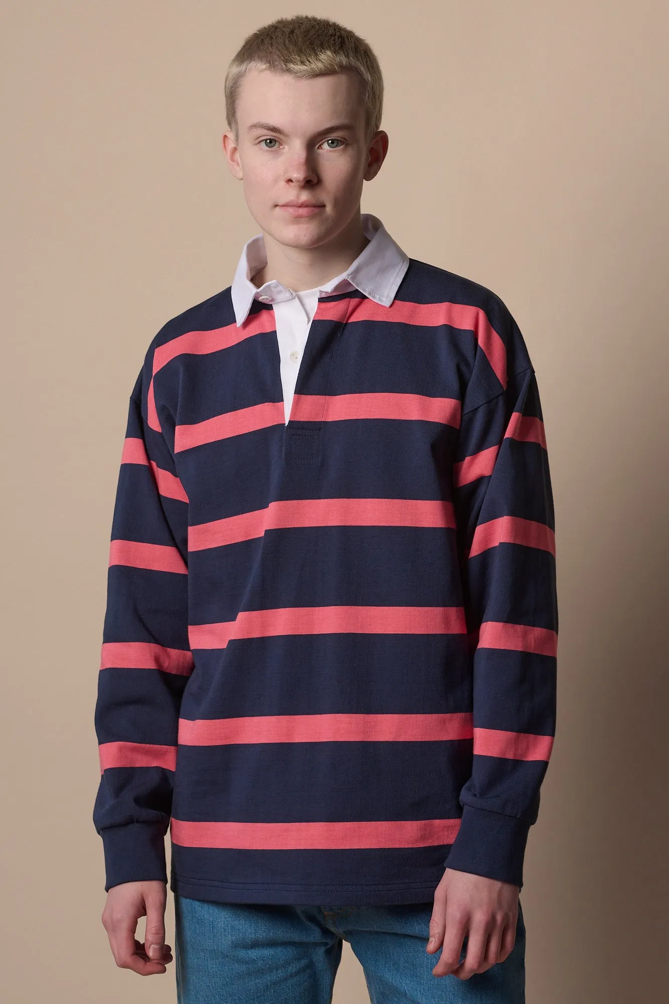 Stripe Rugby Shirt - Navy/Pink