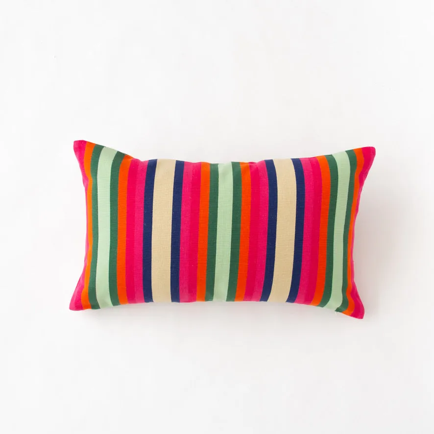 Turquoise Cotton Stripe Pillow 14"x 28"