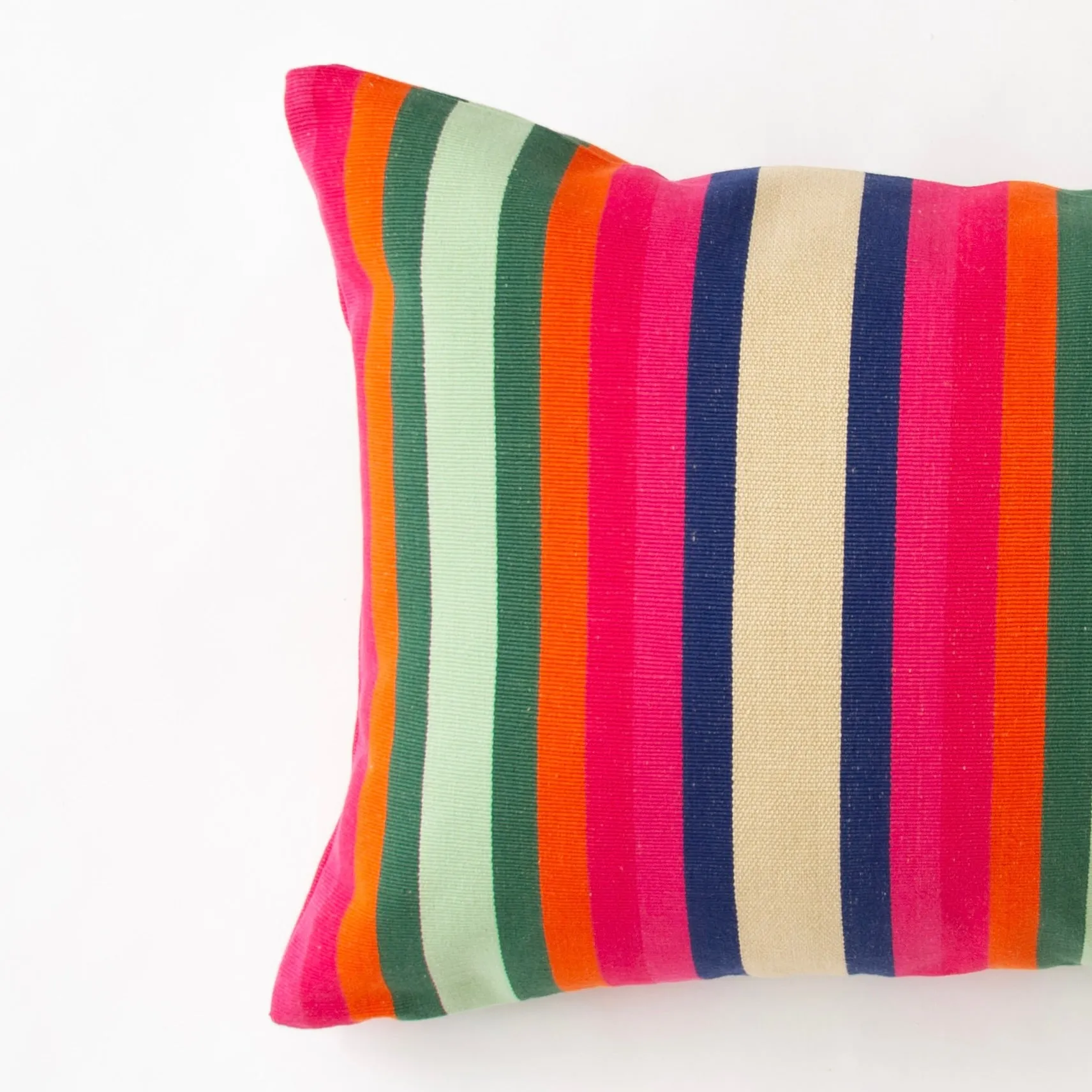 Turquoise Cotton Stripe Pillow 14"x 28"