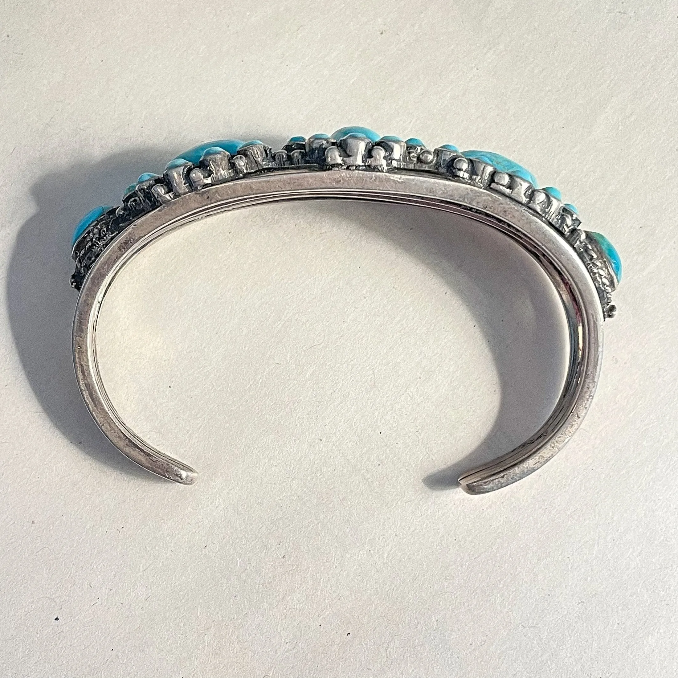 Vintage 1940s Navajo Sterling Silver Turquoise Cluster Cuff Bracelet 55.1 Grams