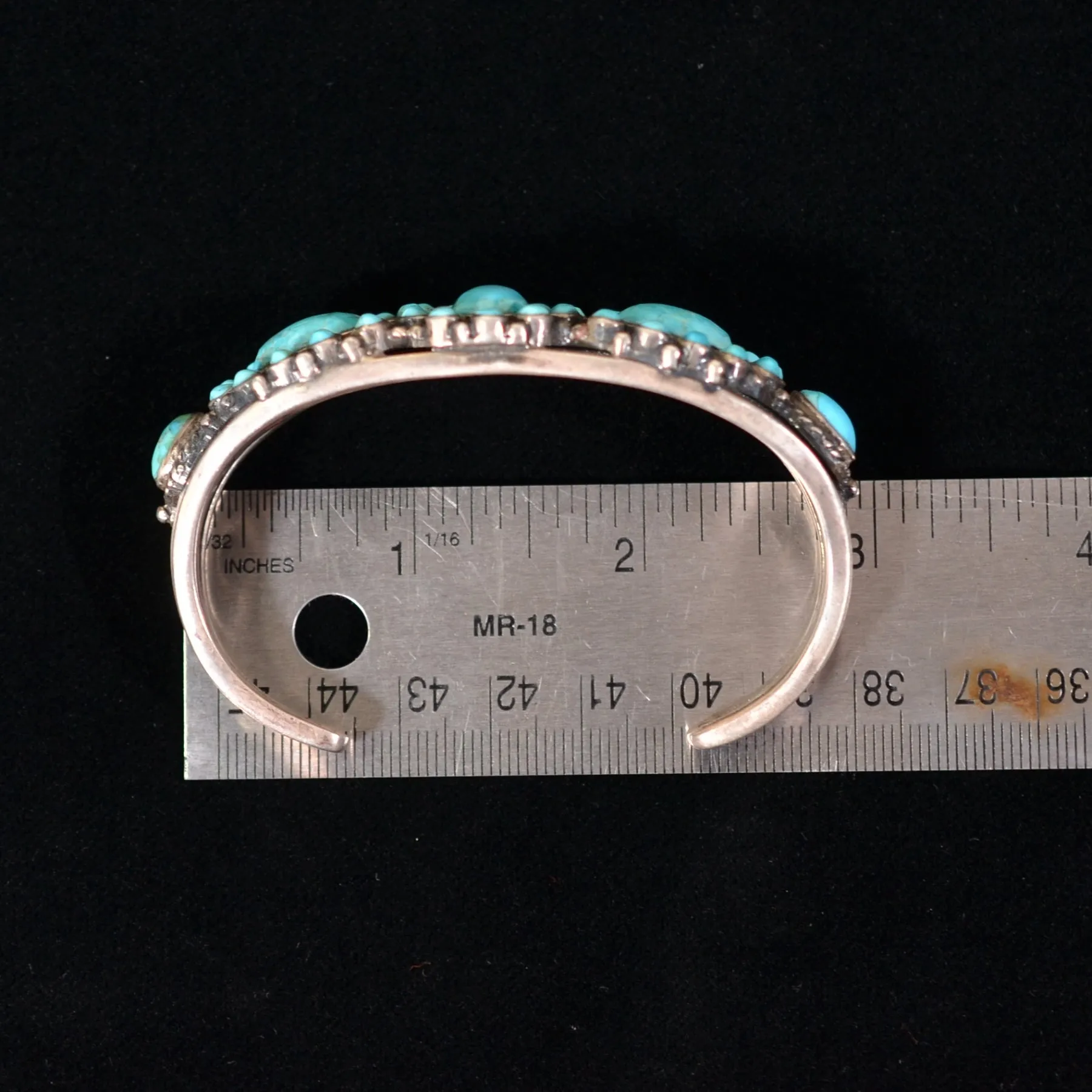 Vintage 1940s Navajo Sterling Silver Turquoise Cluster Cuff Bracelet 55.1 Grams