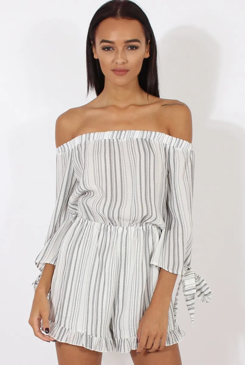 White Stripe Pattern Bardot Playsuit - Katherine